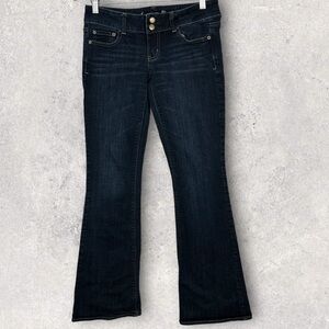 American Eagle Artist Jeans Dark Blue‎ Size 4 Wide Leg Flare Stretch Button Fly
